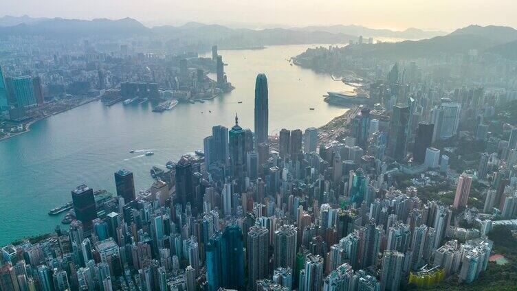 香港城市CBD航拍延时日景前移延时
