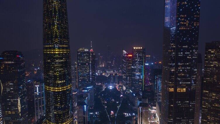 广州_穿越珠江新城夜景_航拍延时