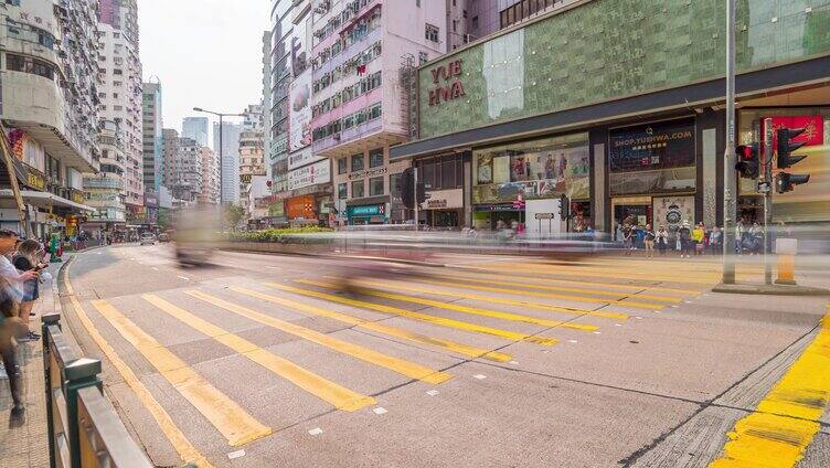 香港人群过红绿灯_人来人往日景固定延时