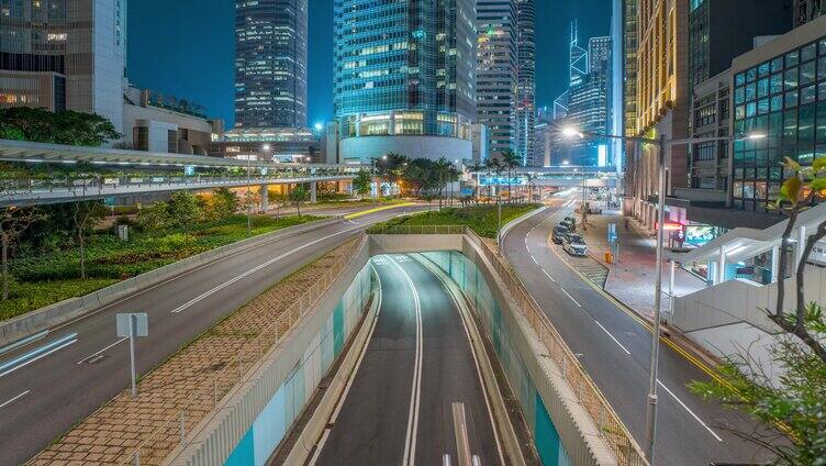 香港夜景车流_香港干诺道中