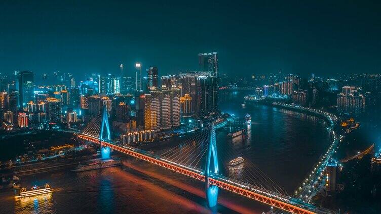 重庆朝天门来福士夜景 东水门大桥夜景