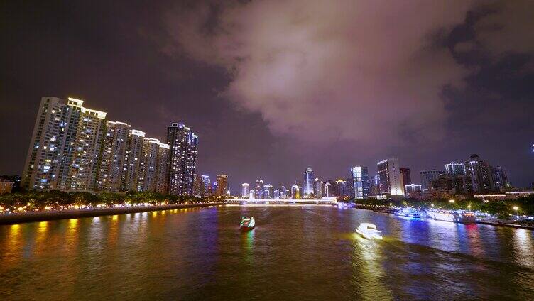 广州 珠江夜景 珠江江面延时