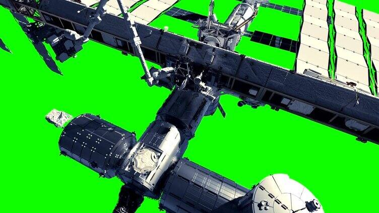 国际空间站的飞行。绿色的屏幕。