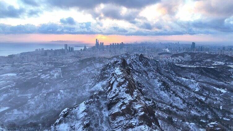 航拍 浮山雪景 日出 傍晚