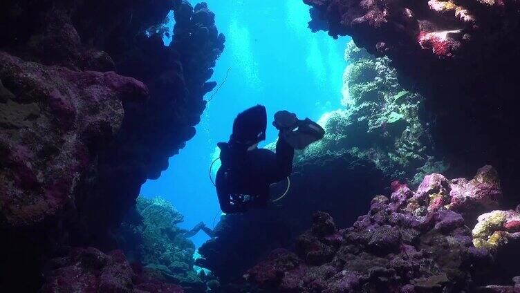 潜水员在水下。没有脸