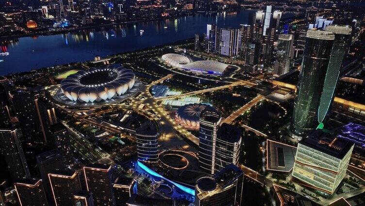 2024杭州奥体中心夜景航拍