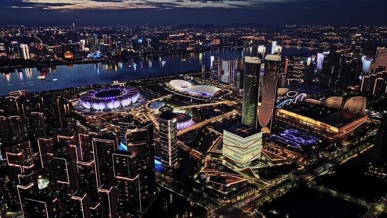 2024杭州奥体中心夜景航拍