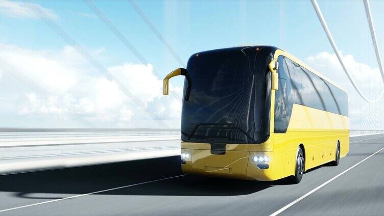 桥上巴士的三维模型。开车非常快。4 k动画。
