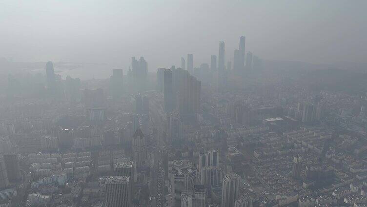 航拍-雾霾下的城市