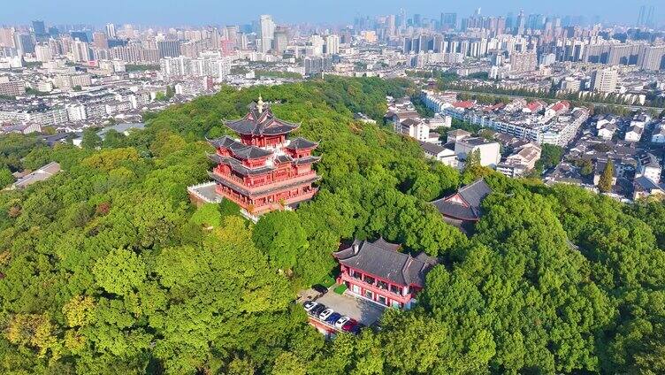 杭州城隍阁景区航拍上城区风景风光