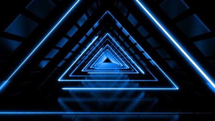 霓虹蓝色3D循环三角形隧道