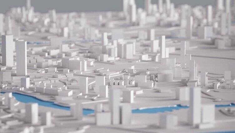 城市建筑鸟瞰图3D渲染4K动画