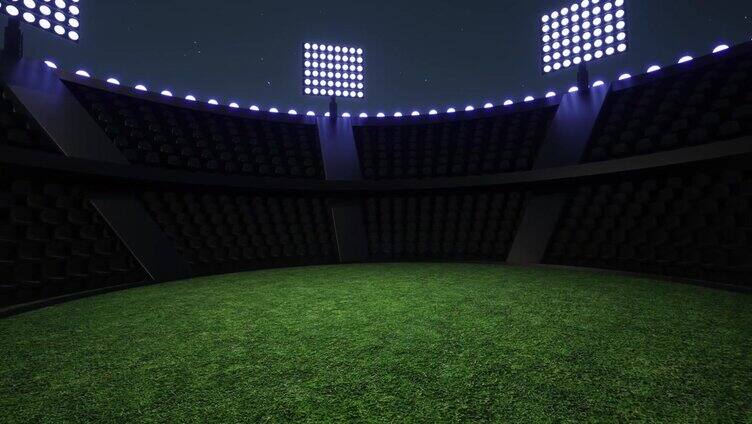 体育场馆背景，灯光闪烁。发光的体育场灯光，3d渲染