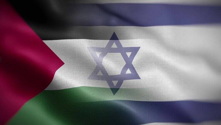 以色列巴勒斯坦国旗混合纹理波浪背景高清