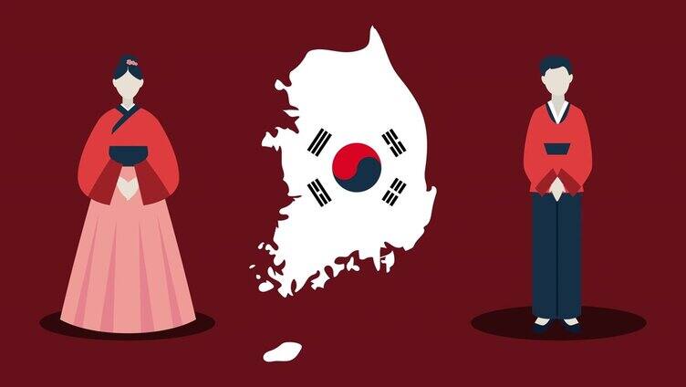 韩国文化动画有情侣和地图