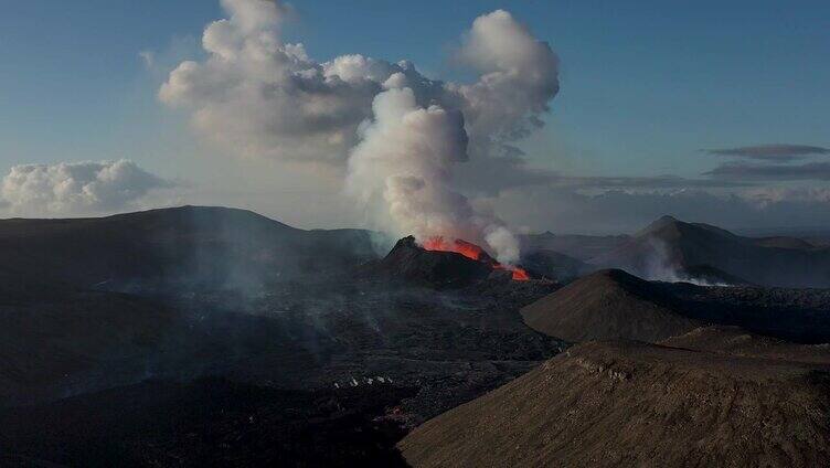 冰岛火山喷发的鸟瞰图