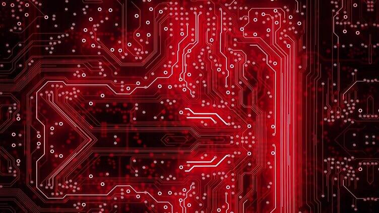 电路板背景-红色-可循环动画-计算机，数据，技术，人工智能