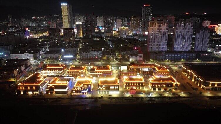 山东烟台滨海广场夜景航拍延时芝罘区夜晚4