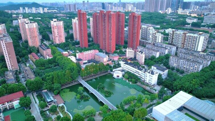 湖北武汉洪山区夜晚夜景航拍车流交通高楼大