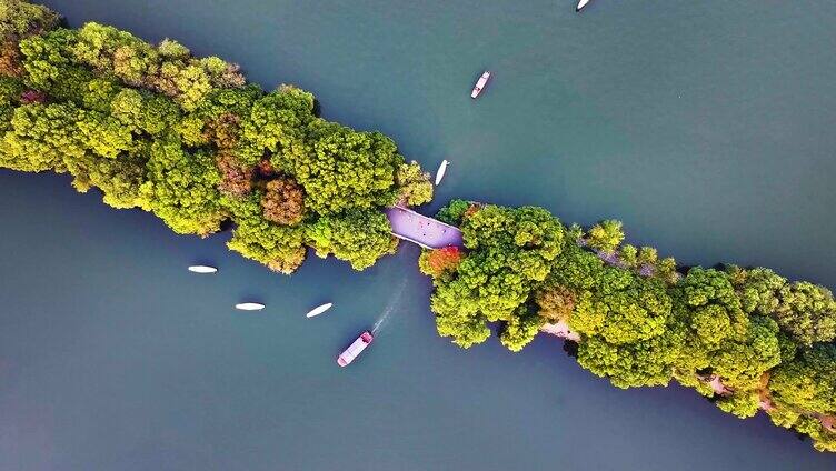 西湖苏堤唯美美景航拍大自然风光杭州风景名