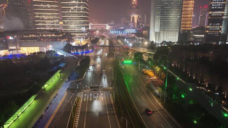 上海夜景航拍东方明珠陆家嘴环岛世纪大道浦