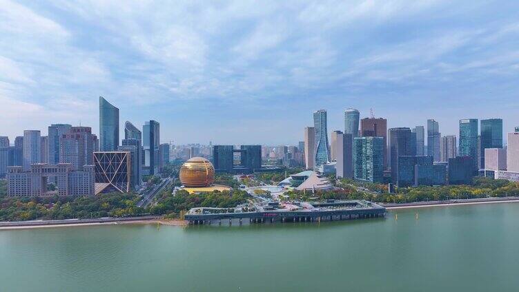 浙江杭州钱江新城航拍市民中心城市地标风景