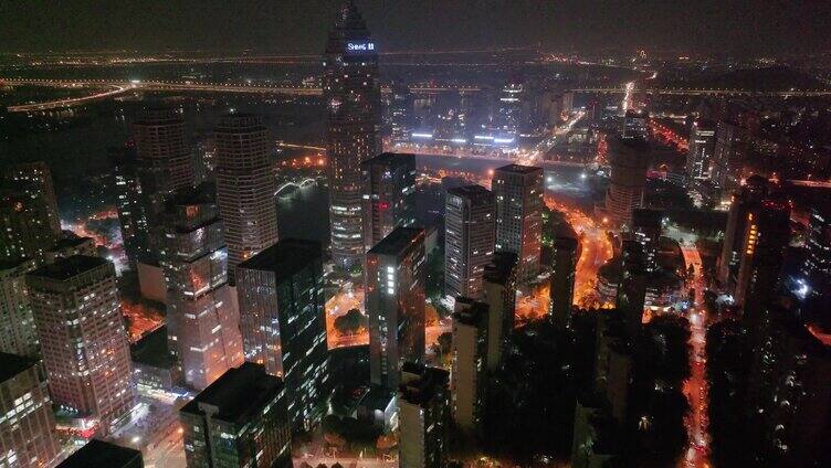 浙江绍兴市区市中心高楼大厦夜晚夜景航拍摩