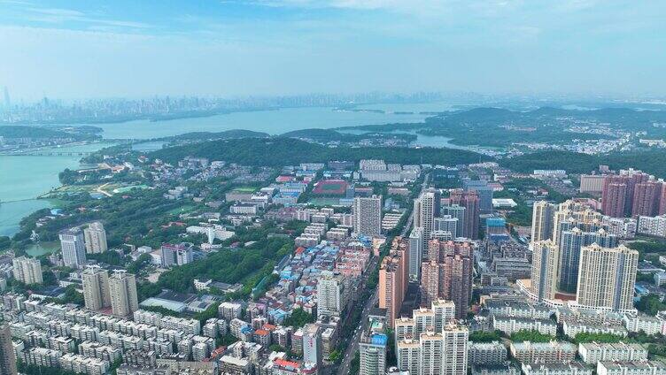 湖北武汉洪山区东湖城市大景全景航拍风景风