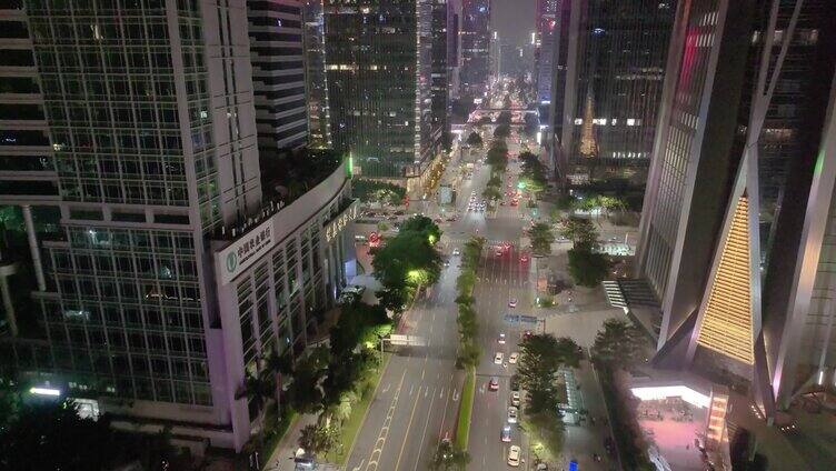 深圳夜晚夜景航拍福华路繁华十字路口广东风