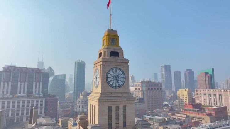 上海外滩海关古钟楼航拍海关大楼黄浦区城市