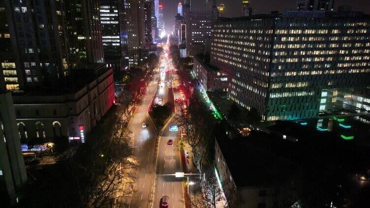 江苏省南京市玄武区航拍夜晚夜景马路道路车