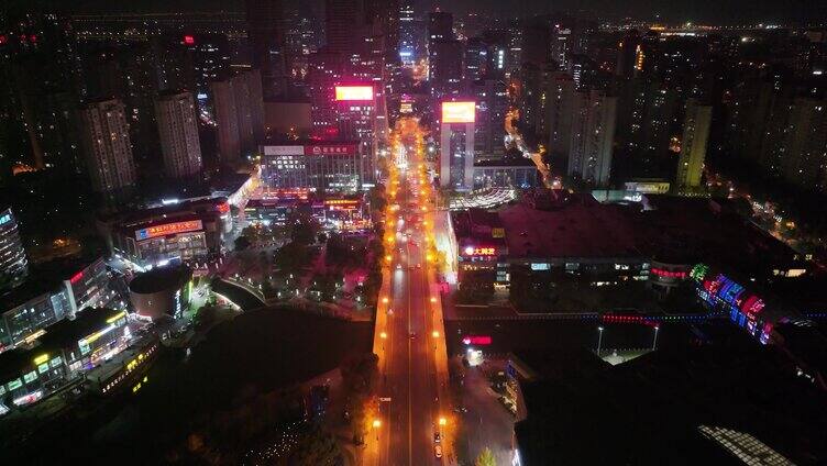 浙江绍兴夜晚夜景车流交通航拍越城区胜利东