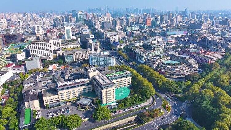 浙江杭州西湖景区环城西路上城区延安路航拍