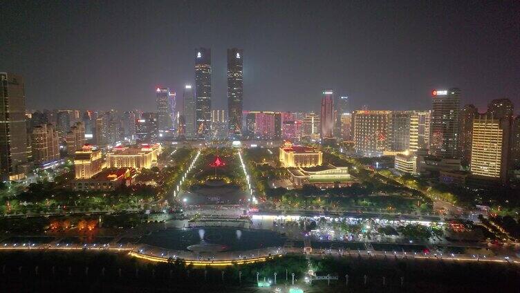 江西南昌红谷滩区秋水广场夜晚夜景航拍城市