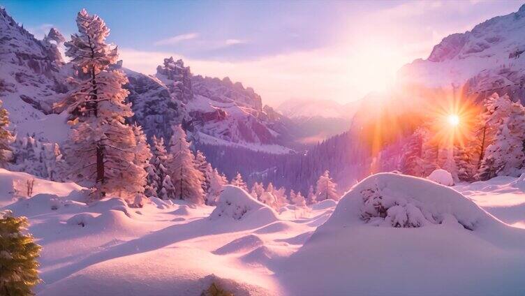 日照金山雪山雪景唯美风景风光