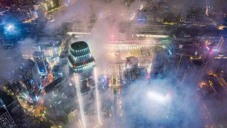 沈阳平流雾夜景航拍