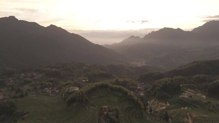 云和梯田航拍日出素材