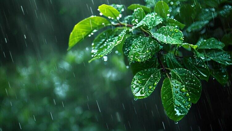 树叶子下雨天雨水水滴雨季