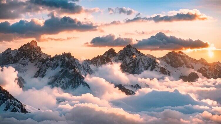 雪山山峰山脉云海唯美风景风光