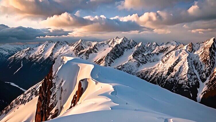 日出雪山山峰山脉云海唯美雪景风景风光ai