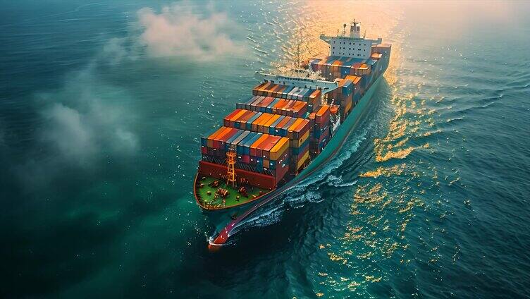 集装箱货轮航行一带一路航拍ai素材大海海