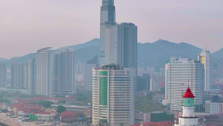 烟台市芝罘区烟台山景区航拍城市地标美景风