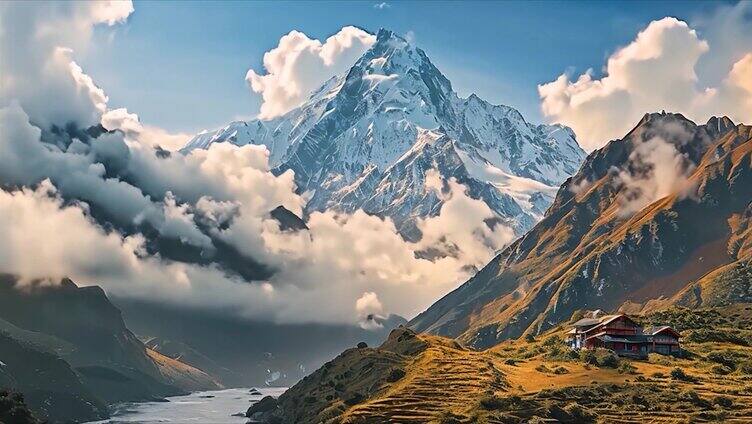 日出雪山山峰山脉云海唯美风景风光