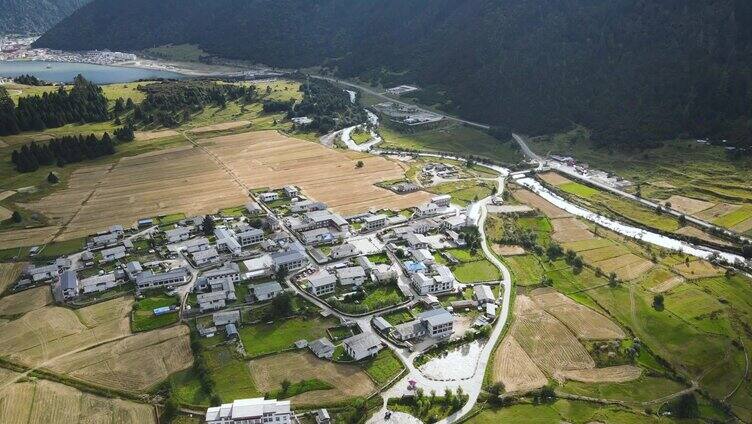 航拍西藏林芝市鲁朗镇鲁朗乡村风光