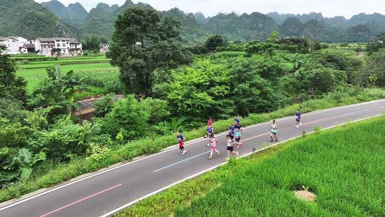航拍马拉松运动全民健身  乡村跑步