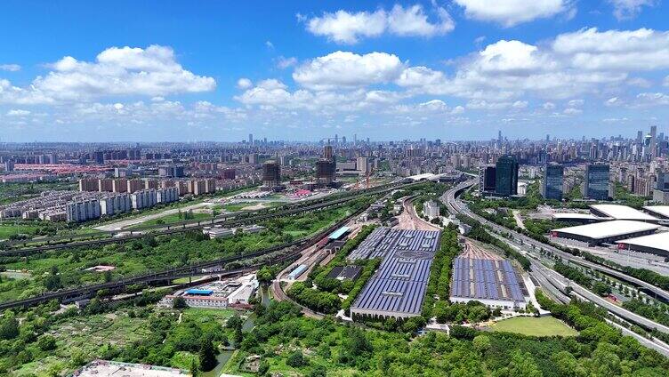 航拍上海城市风景  龙阳路地铁站