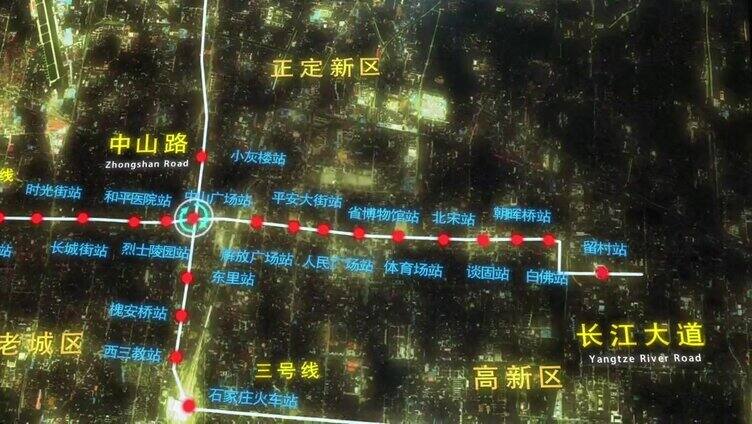 石家庄地铁1号线路地图展示ae模板