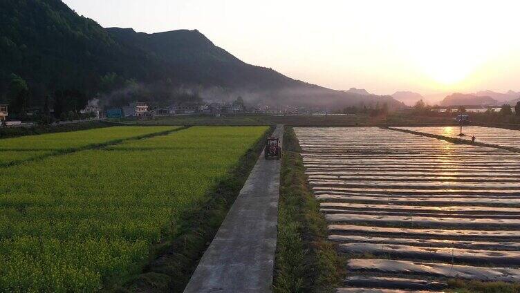 农业产业乡村振兴日落夕阳航拍