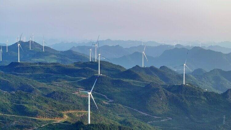 4K山区风车风力发电绿色清洁能源新能源