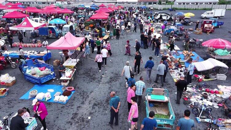 城镇集市农村集市大集航拍